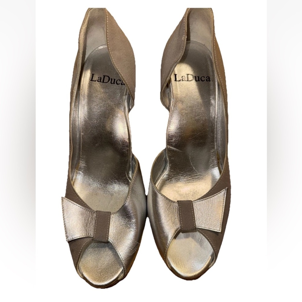 LaDuca Silver with Bow Character and Dance Custom Heel in Silver Size 7.5